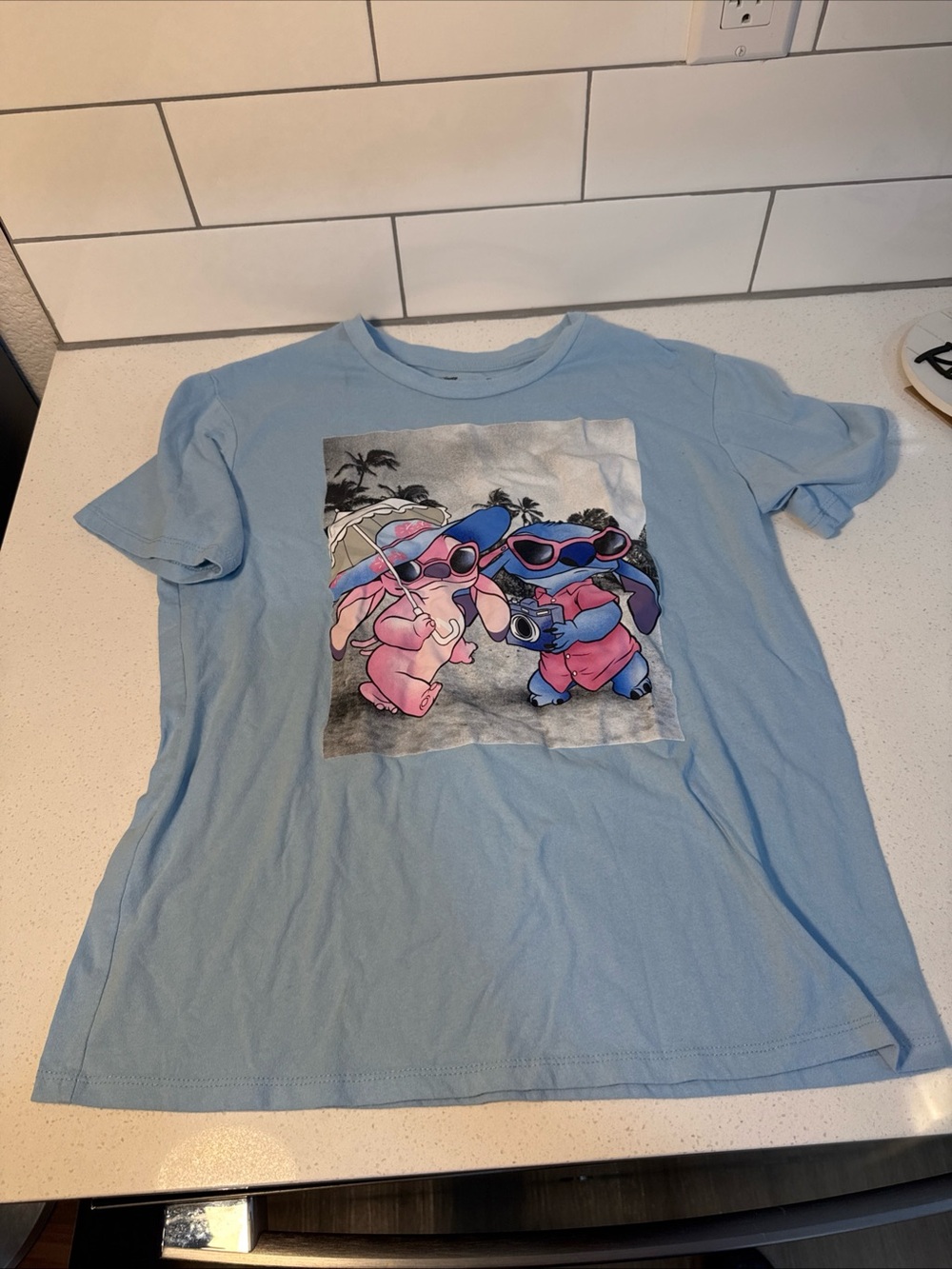 Disney Light Blue Stitch & Angel Graphic Tee